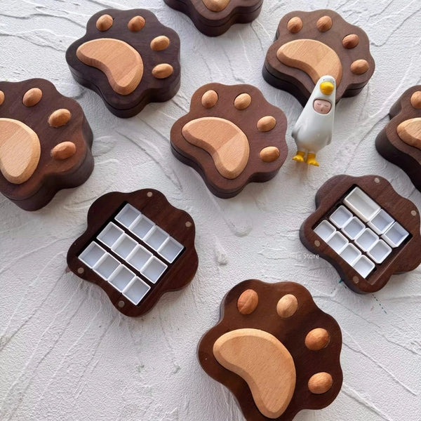 3D Cute Bear Paw Shaped Watercolor Packaging Box Walnut Wood Material Cat Claw Ornament Splitting Wooden Boxes