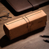 Retro Art Pencil Bag Students Large Capacity Stationery Box Designer Models Office Ticket Cowhide Storage Box Senior Glasses Box