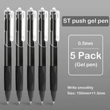 5 Pack Retractable Gel Pens 0.5mm Quick-Drying Black Ink Smooth Writing Ballpoint Pens for School Office and Stationery Supplies