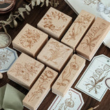 AOOKMIYA Wooden Rubber Stamp Retro Literary Style Flower and Plant Handbook Printing DIY Decoration Material Scrapbook Student Supplies