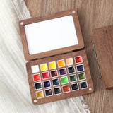 AOOKMIYA Portable Walnut Watercolor Palette 24 Grids 0.5ML Paint Box Travel Sketching Aquarelle Palette Painting Art Supplies