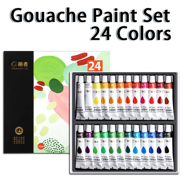 AOOKMIYA 24 Colors Gouache Paint Set,12mL/0.4oz Tubes,Artist Grade Highly Pigmented,Great for Canvas,Wood&Craft Painting,Gift for Adults