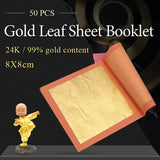 AOOKMIYA 24K Real Gold Leaf Booklet 8x8cm 50 Sheets Pure Gold Foil for Art Decoration Ultrathin Art Crafts Pure Gold Painting Paper