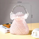 AOOKMIYA Handmade Crystal Flower Basket Figurine Hand Blown Glass Plant Vase Craft Living Room Flower Arrangement Home Wedding Decor