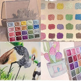 AOOKMIYA 20/24/60/72-Color Metal Watercolor Painting Set, New Portable Box With Sparkling Pearl Solid Watercolor Painting, Art Supplies