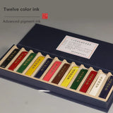Color Pigment Ink Sticks Chinese Painting Ink Blocks for Beginners Ink Ingots Hu Kaiwen Ink Pills Pen and Paper Zodiac 12pcs