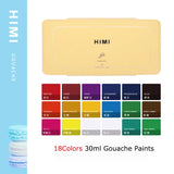 AOOKMIYA HIMI Gouache Paints Set 18/24colors 30ml Jelly Cup Non-Toxic Gouache Artist Watercolor Paint with Palette For Painting Art
