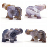 Elephant Statue Natural Gray Agate Geode Crystal Carved Reiki Healing Stone Animal Figurine Handicraft Home Decoration Ornaments