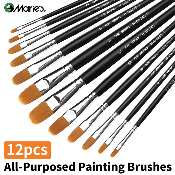 AOOKMIYA Marie's 12pcs Nylon Hair Filbert Brushes Kit for Oil,Acrylic,Gouache,Rocks,Watercolor,Crafts,Models,Canvas for Artists,Adults