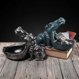 Resin Hippo Statue Sculpture Figurine Key Candy Storage Ornaments Container Decoration Home Table Decoration Accessories Gift