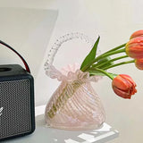 AOOKMIYA Handmade Crystal Flower Basket Figurine Hand Blown Glass Plant Vase Craft Living Room Flower Arrangement Home Wedding Decor