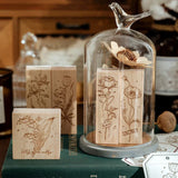 AOOKMIYA Wooden Rubber Stamp Retro Literary Style Flower and Plant Handbook Printing DIY Decoration Material Scrapbook Student Supplies