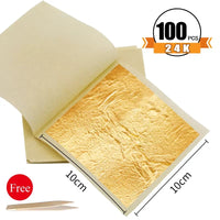 AOOKMIYA Gold Leaf Sheets Gold Flakes Foil 100pcs Practical 24K Gold In Craft Paper Arts Decoration Wall Handicrafts Gilding
