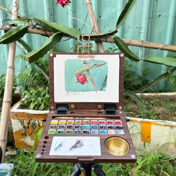 AOOKMIYA Portable Multi-functional Wooden Watercolor Box Students Travel Sketch Painting Palette Gouache/Oil Painting Box Art Supplies