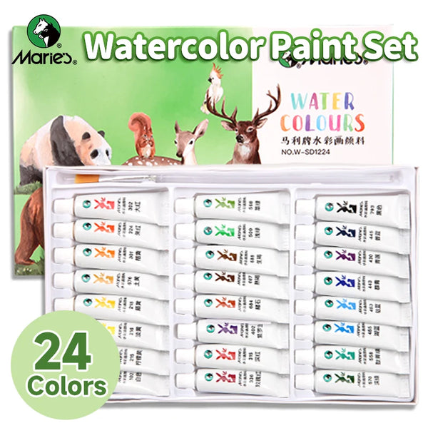 AOOKMIYA Marie's Watercolor Paint Set,24 Colors 5ml Tubes,Excellent Transparency and Vibrant Colors,for Adults,Hobbyists,Students