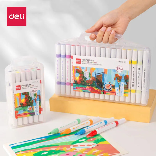 Deli Paint Markers Dual Tip Quick Drying Acrylic Marker Pens for Kids Paint Pens for Wood Rock Canvas Cups Birthday Gifts
