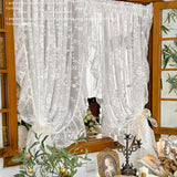 White Embroidered Lace Curtain, French Romantic Ruffled Voile Rod Pocket, Light Filtering Floral Sheer Curtains for Bedroom
