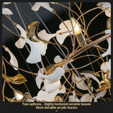 Large Ginko Leaf Chandeliers High Ceiling Staircase Ceramics Leaf Pendant Hanging Chandelier for Vila Lobby Luxury Living Room