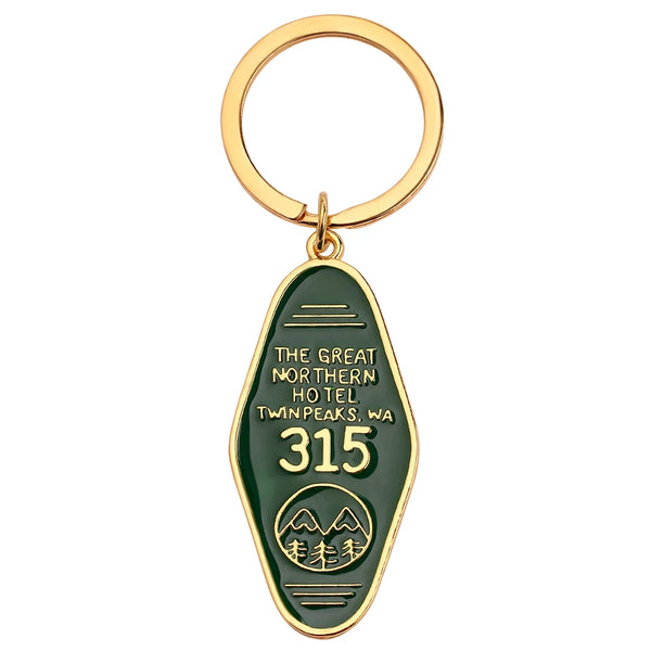 AOOKMIYA ART+ Creative Gifts TV Show Twin Peaks Keychain Creative Metal Hang Tag Badge Pendant Keyring Car Backpack Key Holder Fashion Jewelry Accessories