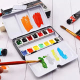 Art Metal Watercolor Tin with Fold-Out Palette, Large Watercolor Tray Palette with 52 Empty Watercolor Half pan for Artist