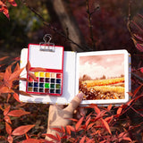 AOOKMIYA Schmincke Watercolor 24 Colors 0.5ML Portable Travel Watercolor Paint Box with Palette Artist's Painting Supplies