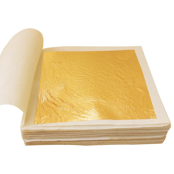 AOOKMIYA Gold Leaf Sheets Gold Flakes Foil 100pcs Practical 24K Gold In Craft Paper Arts Decoration Wall Handicrafts Gilding