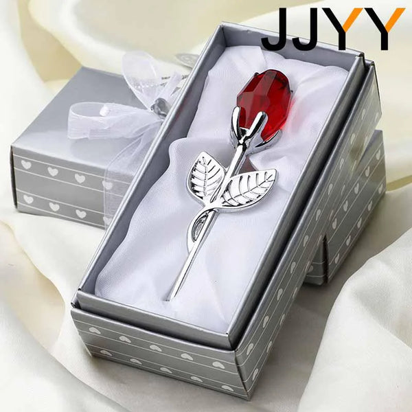 AOOKMIYA Valentines Day Gift Crystal Glass Rose Flower Figurines Craft Favors Lovers Gift Souvenir Wedding Decoration Ornaments Gift Box