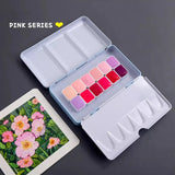 AOOKMIYA Red/pink 12-color Watercolor Paint Repackaging Package 0.5/1/2ML Mini Travel Portable Watercolor Box Painting Supplies