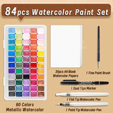 AOOKMIYA 84pcs Watercolor Paint Set with 60 Colors Intense Sparkle Pearlescent Solid High Pigment,Water Color Kit for Painting,Writing
