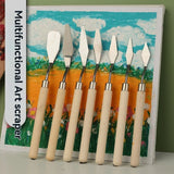AOOKMIYA Art Oil Painting Scraper Wooden Flat Head Stainless Steel Pick Knife Gouache Paint Pointed Color Mixing Spatula