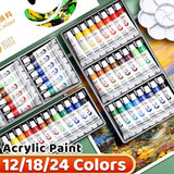 AOOKMIYA Acrylic Paint Set 12/18/24 Colors 5ml/0.17oz,Water-Proof Portable Art Rich Pigments for DlY Craft,Drawing,Painting,Canvas, Rock