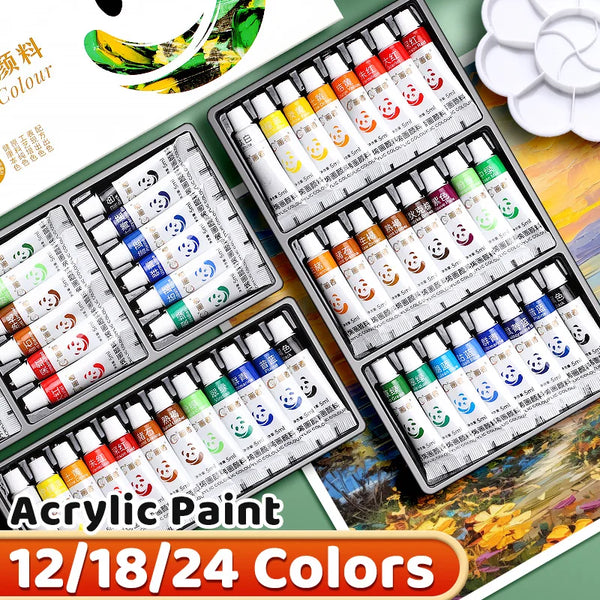AOOKMIYA Acrylic Paint Set 12/18/24 Colors 5ml/0.17oz,Water-Proof Portable Art Rich Pigments for DlY Craft,Drawing,Painting,Canvas, Rock
