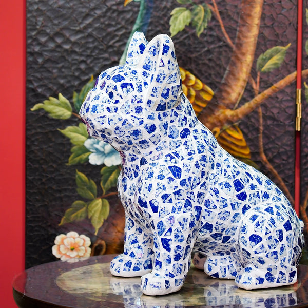 AOOKMIYA ART+ Creative Gifts Home Decor Blue White Porcelain Dog Statue Desktop Decoration Living Room Creative Dog Sculpture Art Ornaments Housewarming Gift