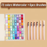 AOOKMIYA 78pcs Pearlescent Solid Watercolor Paint Set with Brushes,Metallic Sparkle Pigment with Portable Box for Painting,Writing