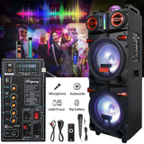 9000W Bluetooth Speaker Dual 10" Woofer Rechargable For Party FM Karaok DJ AUX Heavy Bass Sound System Speaker Led Light w/Mic