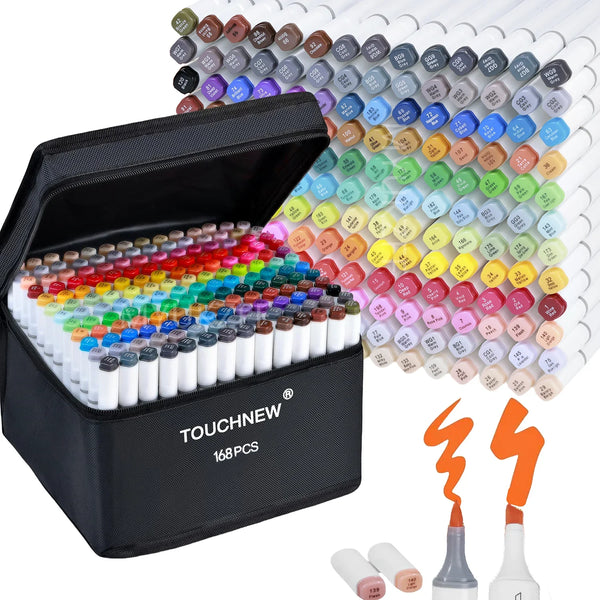 AOOKMIYA ART+ Creative Gifts TOUCHNEW Alcohol Markers Soft Brush Tip, 168 Colors Dual Tip Brush&Chisel Art Markers Set for Adult Artists Drawing Coloring