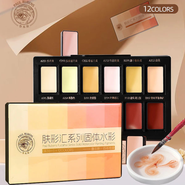 AOOKMIYA Paul Rubens Skin Color Solid Watercolor Paint 12 Color Set Figure Painting Flesh Color Professional Watercolor Art Supplies