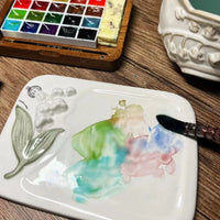 AOOKMIYA Ceramic Palette Retro Lily of The Valley Watercolor Toning / Color Mixing Tool Easy To Clean Student Artist Painting Supplies