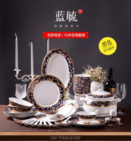 AOOKMIYA Black Jingdezhen 48 head bone china tableware dishes dishes suit European ceramics tableware blue Yu