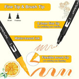 Dual Tip Brush Marker Pens with Fineliner  Brush Tip Pens Felt Tip Pens Set, Art Markers Watercolour Brush  Calligraphy Drawing