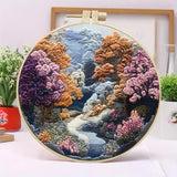 AOOKMIYA Beginners Hand Embroidery Kit - Mountain and Moon Landscape, Mixed Colors, Fabric Included - Perfect Handmade Gift