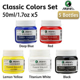 AOOKMIYA 5 Bottles Marie's Fabric Paint Set 50ml/1.69oz,Bright Colors,Quick-Drying,Suitable for Clothes,Canvas Bag,Great for Adults