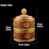 Tibetan Brown Resin Double Layer Jar Food Organizer Tantric Metals Handicraft Buddhist Storage Box Home Desktop Gift Decorative