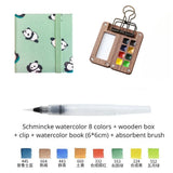 AOOKMIYA Portable Travel Watercolor Set Schmincke Watercolor 8 Colors Mini Walnut Paint Box Sketchbook Student Outing Art Supplies