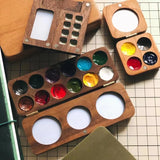 12  grids/24 grids Mini Portable Painter Paint Box Black Walnut/Cherry Wood Handmade Watercolor Paint Box Empty Box