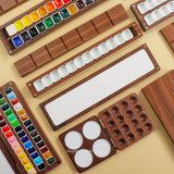 AOOKMIYA Empty Portable Watercolor Palette 12/24 Grid Walnut Watercolor Paint Storage Box Travel Sketching Artist's Art Supplies