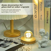 AOOKMIYA 1/4pcs Wooden LED Display Base Light Luminous USB Lamp Holder for Crystal Ball Glass Resin Art Ornament Stand Decor Kids Gifts