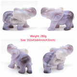 Elephant Statue Natural Gray Agate Geode Crystal Carved Reiki Healing Stone Animal Figurine Handicraft Home Decoration Ornaments