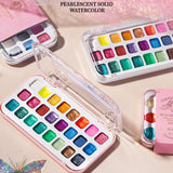 AOOKMIYA 12/24 Colors Portable Mineral Pearlescent Solid Watercolor Pigment Washable Glitter Art Student Painting Nail Art Supplies