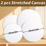 AOOKMIYA 2pcs 8,12,16,20inch Marie's Art Round Canvases Bulk for Painting,White,Blank Stretched Prepared Framed Boards for Oil,Acrylic